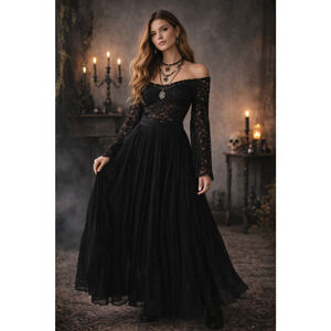 Mes Demoiselles Womens Maxi Skirt 38 Black Whimsigoth Grunge Witchy Artsy Luxury